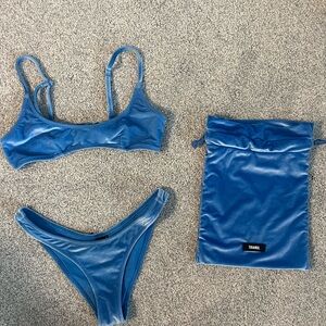 Blue Triangle Bikini Set with Pouch